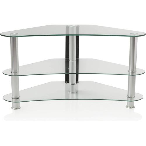 Corner Curved Glass TV Stand Clear Table Unit For 26 to 43 Inch LCD OLED LED TV