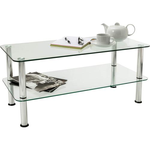 Small Coffee Table Clear Glass Living Room Side Table TV Stand With Silver Legs