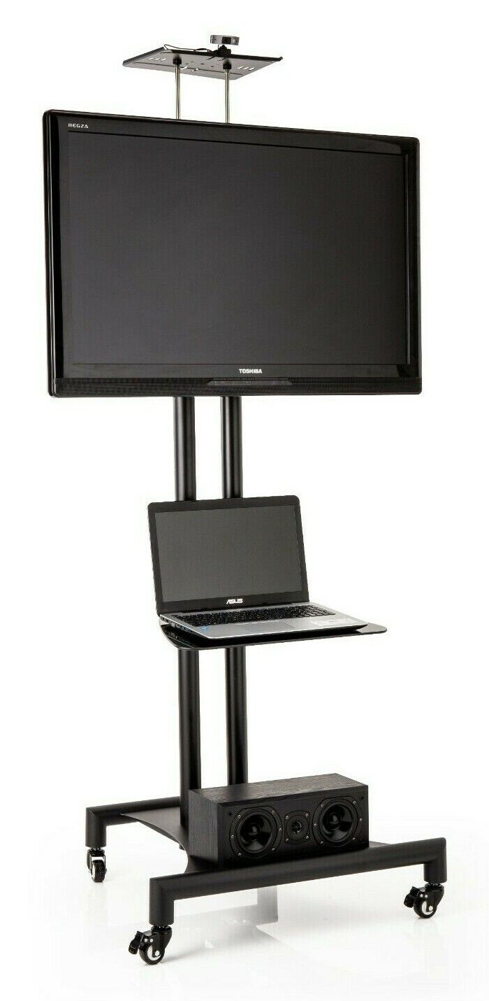 Mobile Adjustable Trolley Display Cart, Tall TV Stand With Bracket and