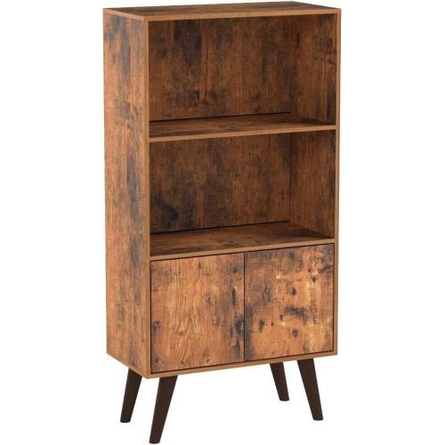 VASAGLE Rustic Brown Bookcase, Open Storage Cabinet with Doors, Wood Effect Unit